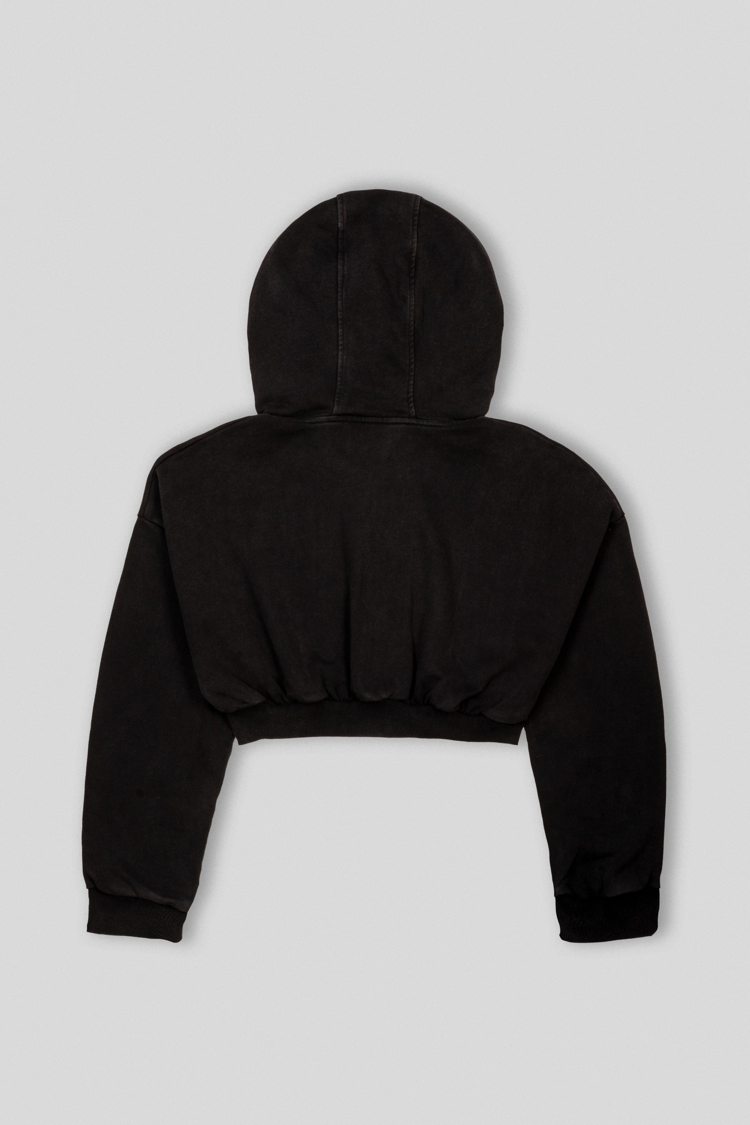 Zyra Cropped Zipper Hoodie - Washed Black
