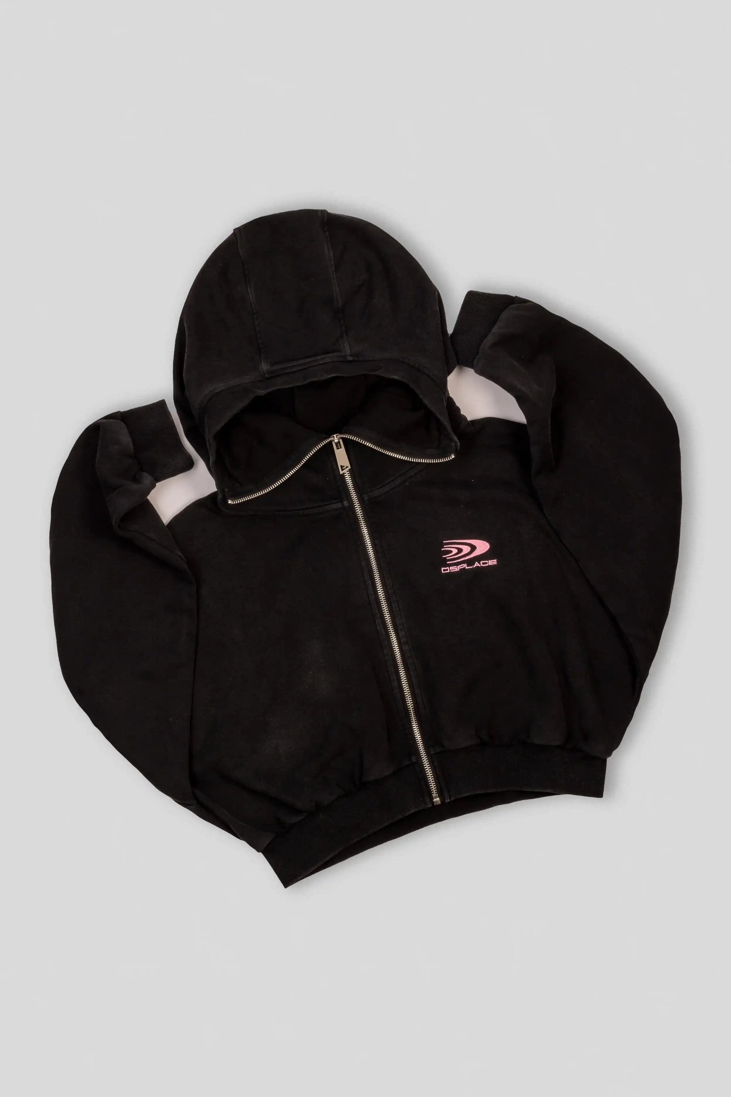 Zyra Cropped Zipper Hoodie - Washed Black