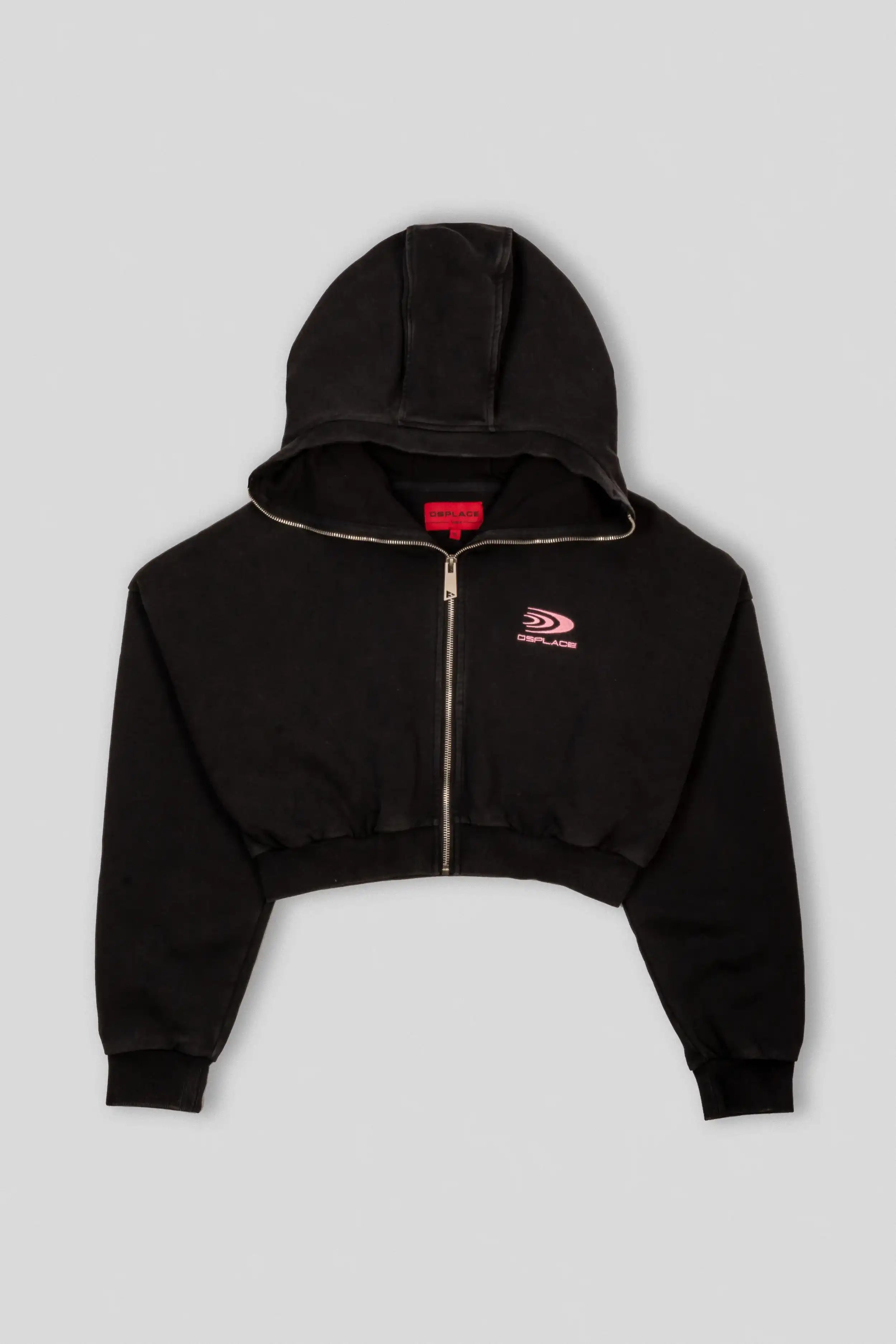 Zyra Cropped Zipper Hoodie - Washed Black