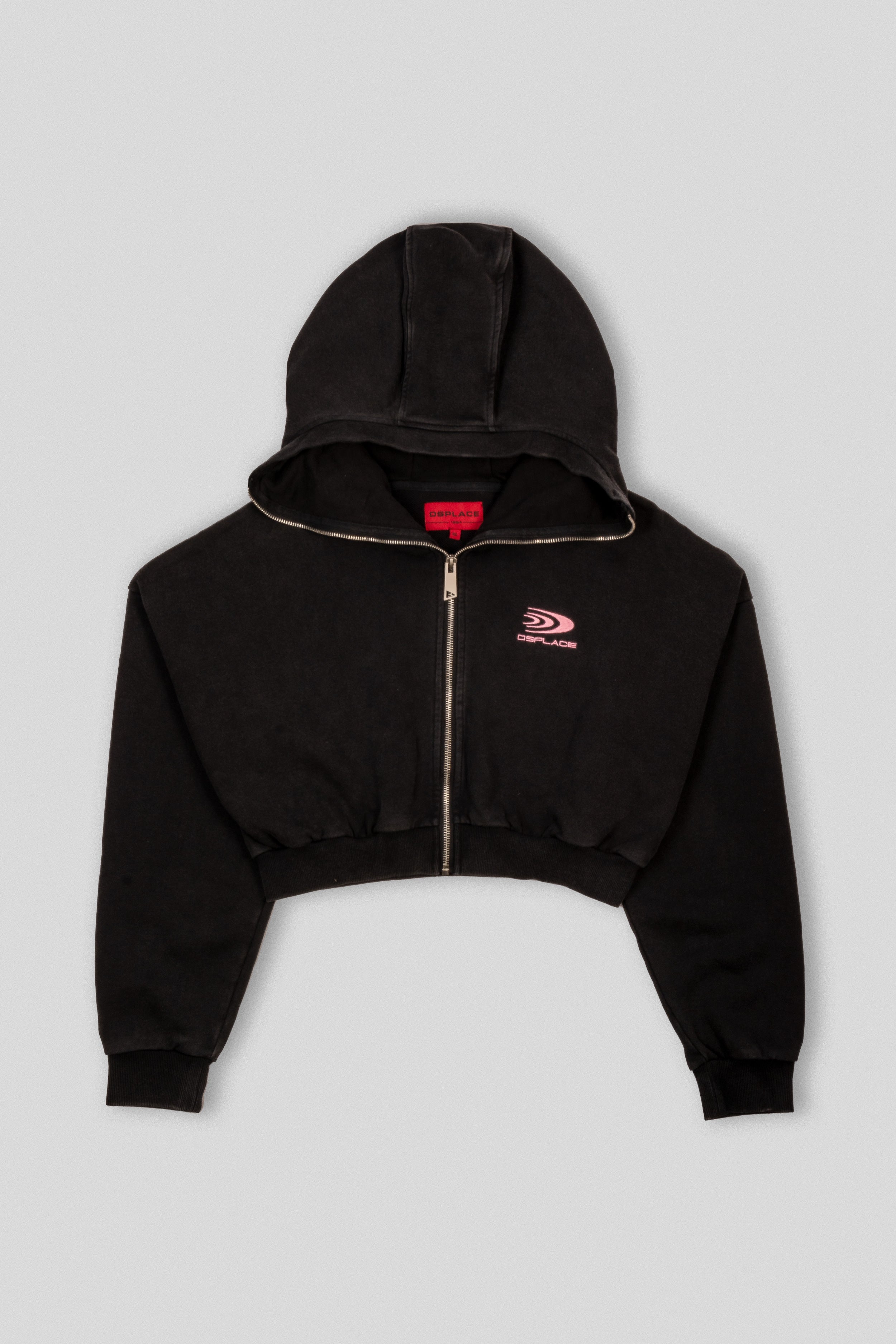 Zyra Cropped Zipper Hoodie - Washed Black