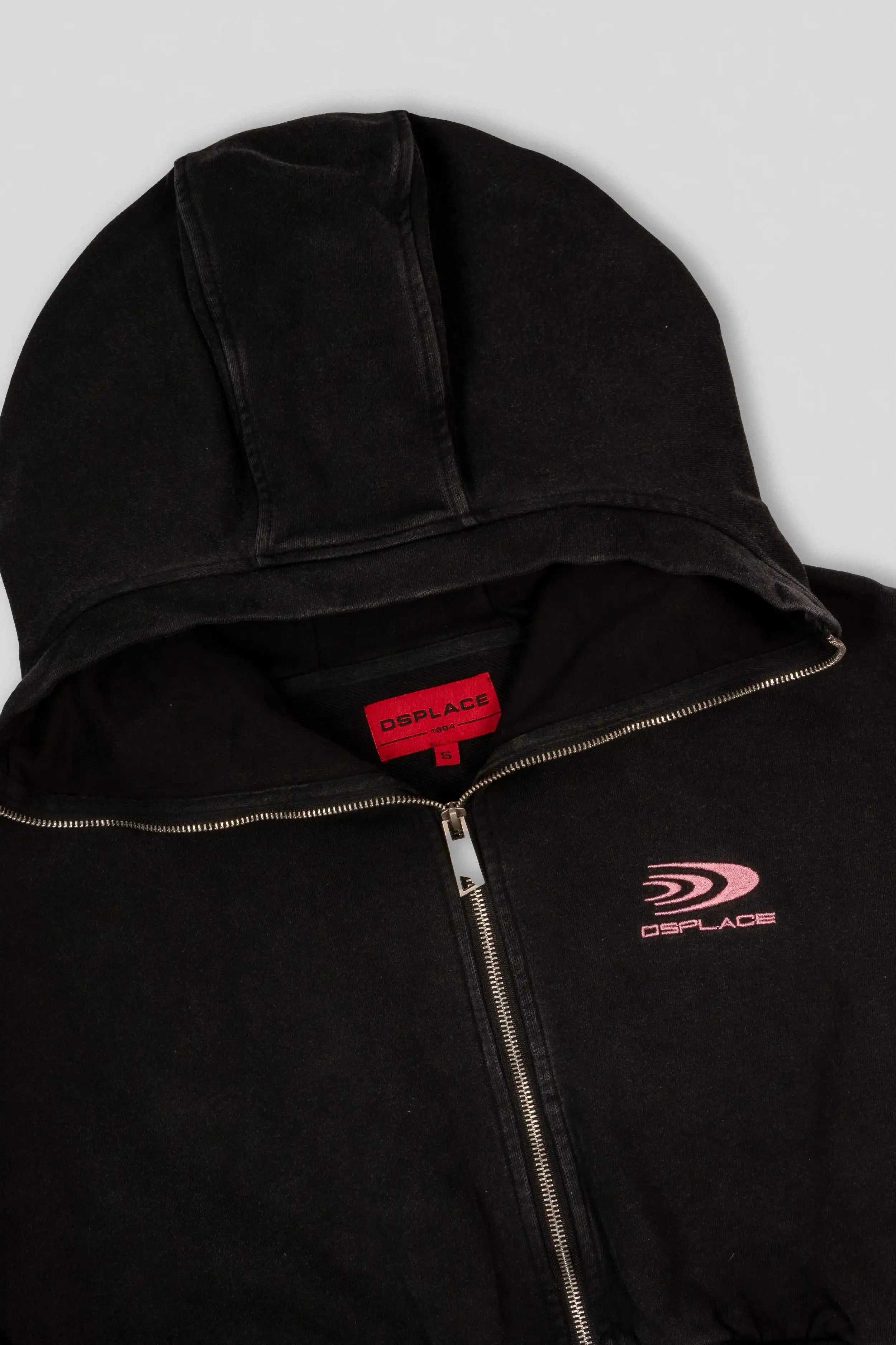 Zyra Cropped Zipper Hoodie - Washed Black