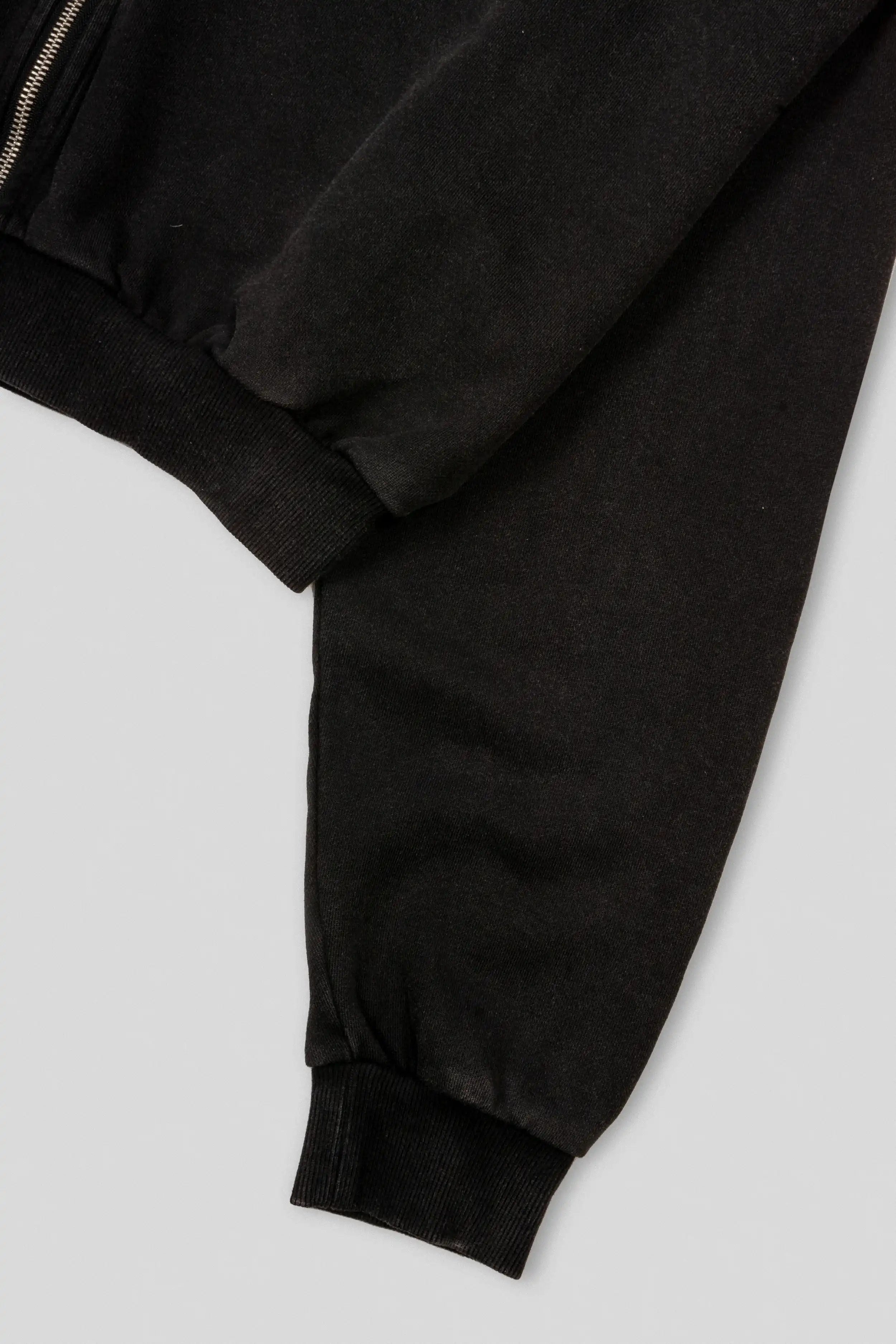 Zyra Cropped Zipper Hoodie - Washed Black
