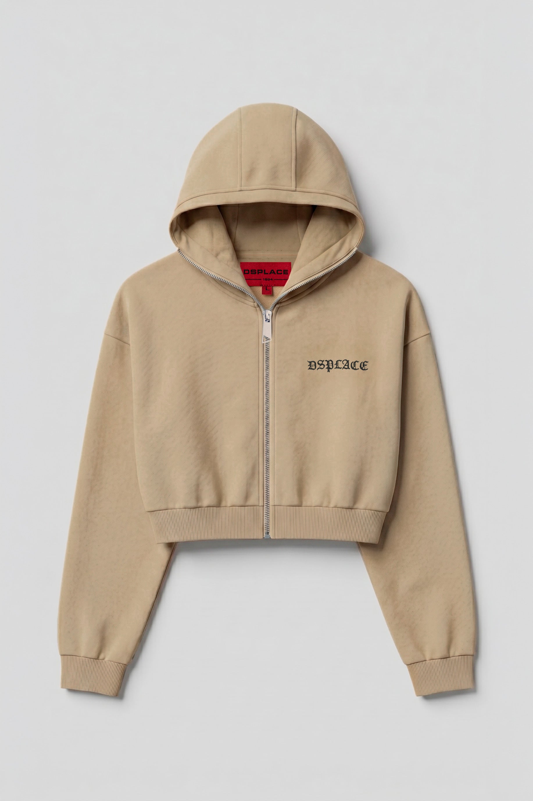 Zyra Cropped Zipper Hoodie - Tan