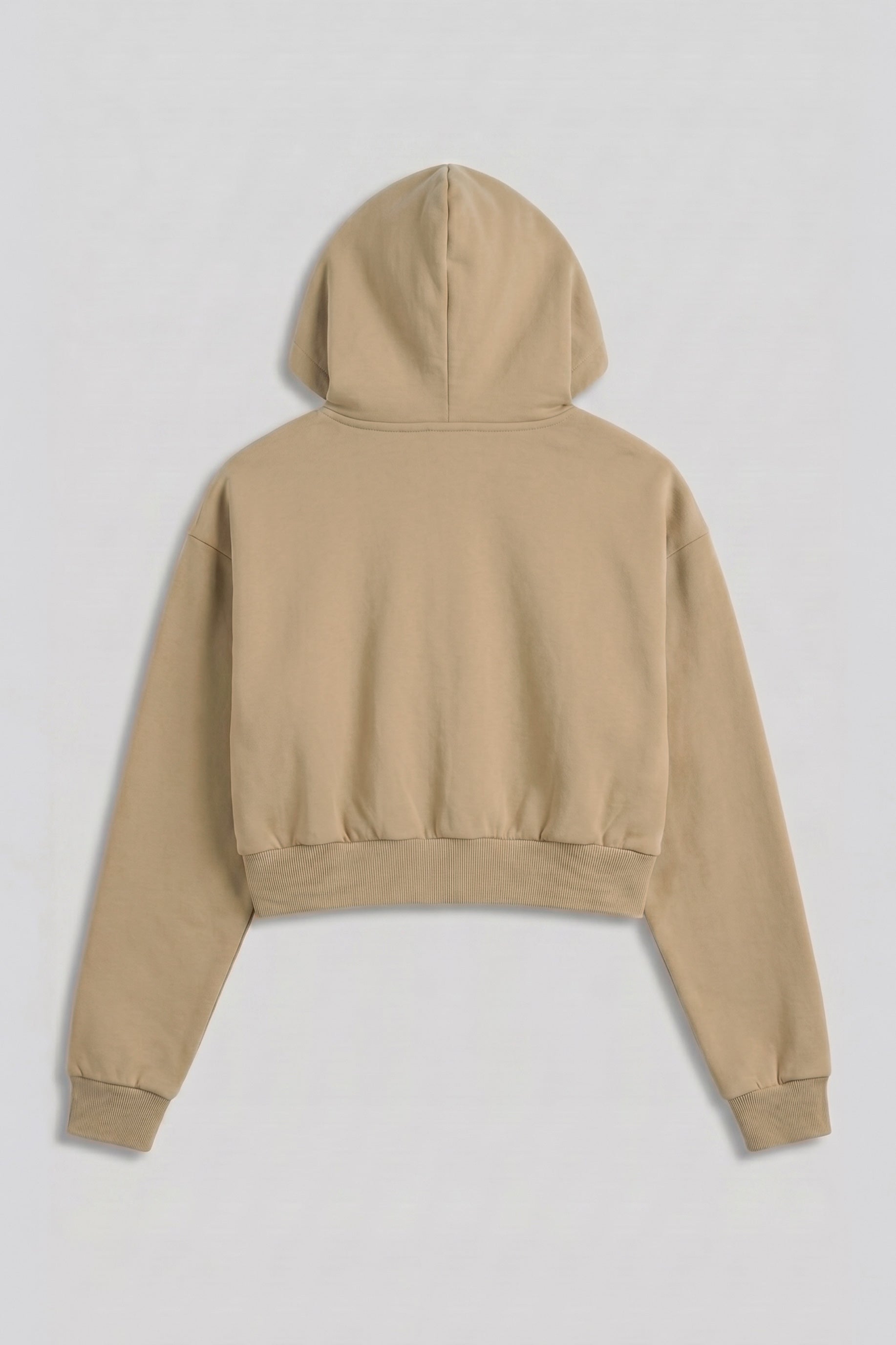 Zyra Cropped Zipper Hoodie - Tan