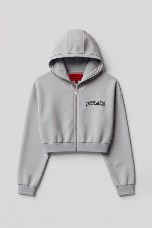 Zyra Cropped Zipper Hoodie - Baby Blue University Logo