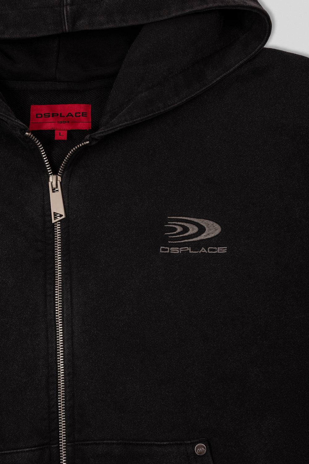 Fabric detail of Arden Zipper Hoodie - Washed Black