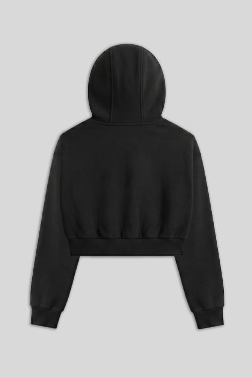 Zyra Cropped Zipper Hoodie - Black University Logo