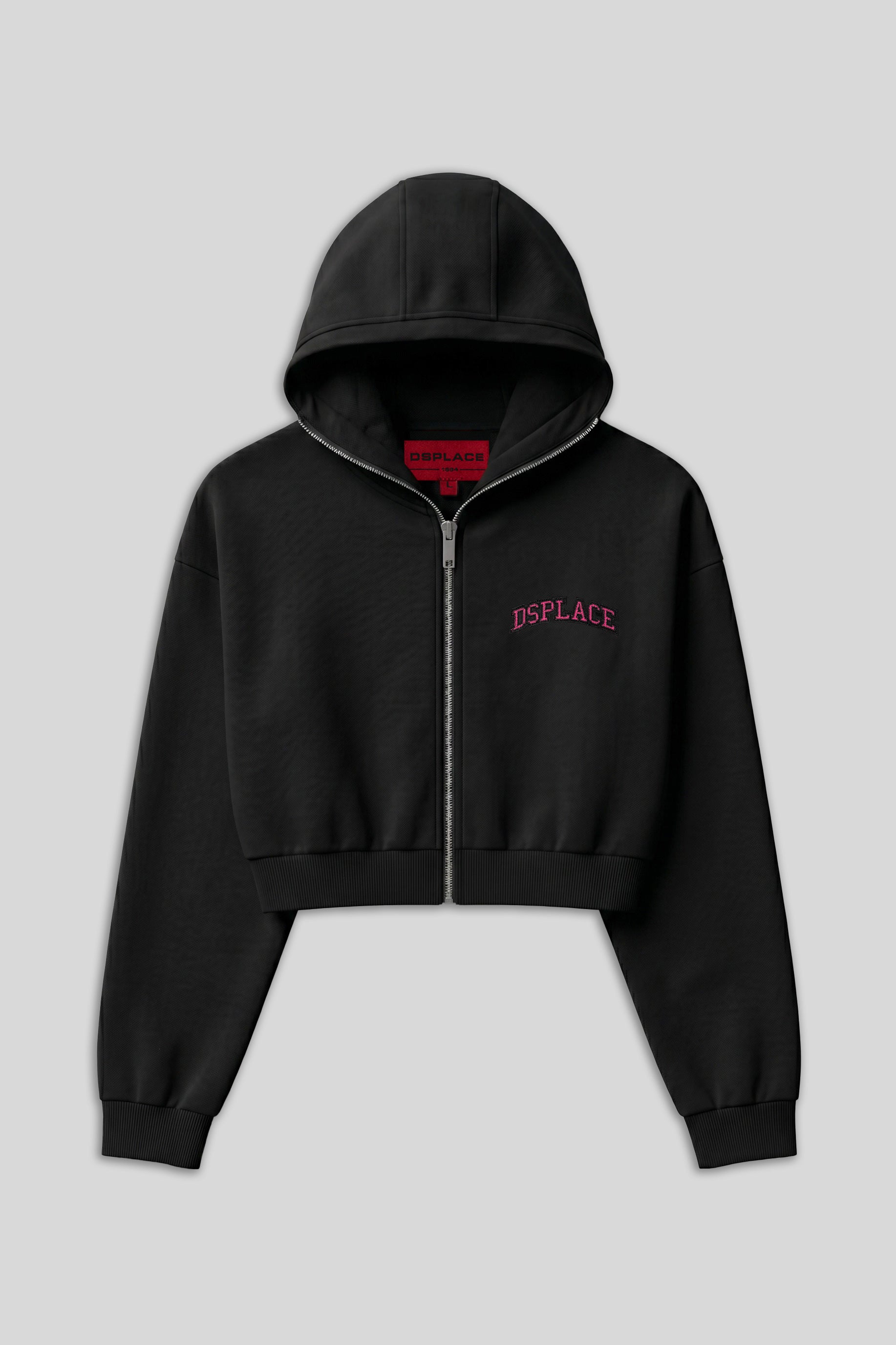 Zyra Cropped Zipper Hoodie - Black University Logo