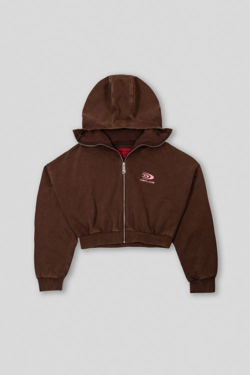 Zyra Cropped Zipper Hoodie - Washed Mocha