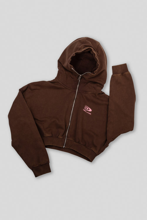 Zyra Cropped Zipper Hoodie - Washed Mocha