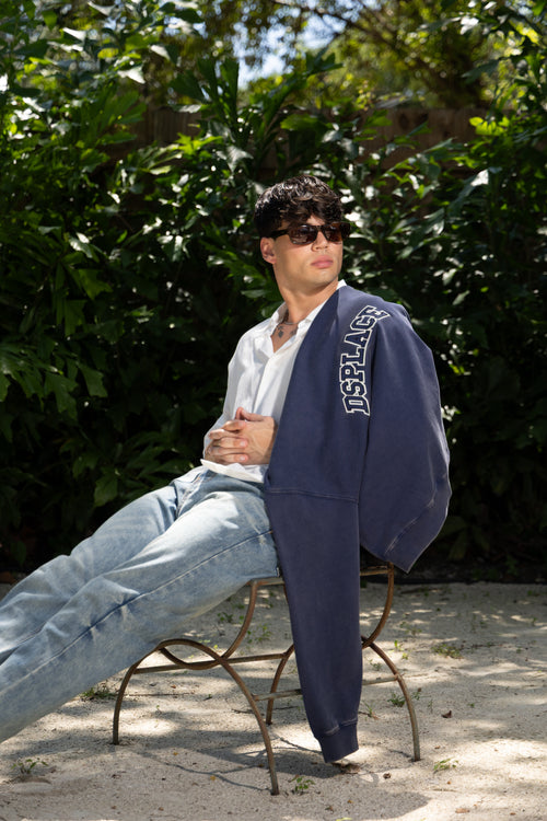 The Ajax Crewneck - Indigo Washed University Logo