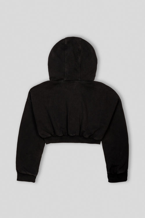 Zyra Cropped Zipper Hoodie - Washed Black