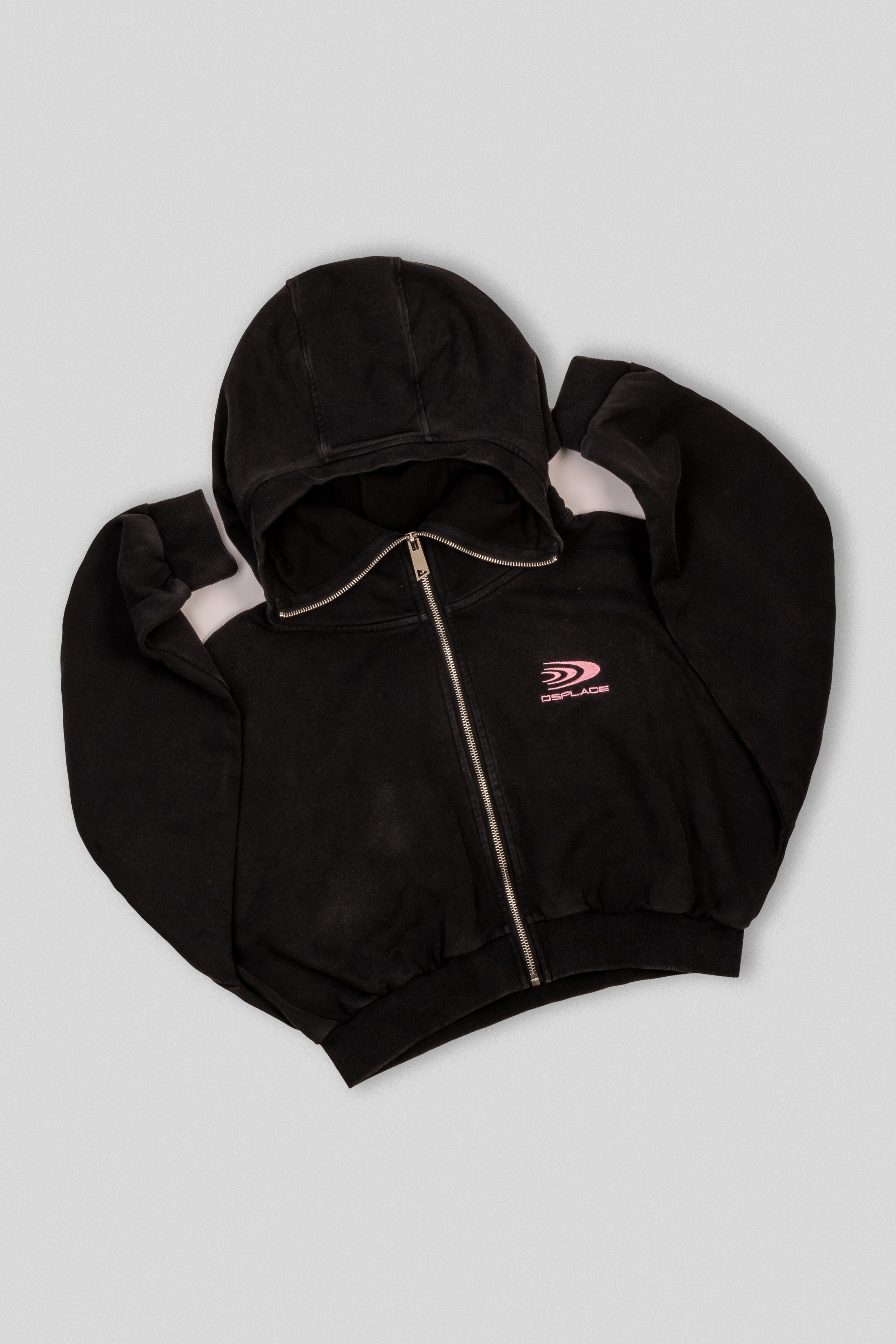 Zyra Cropped Zipper Hoodie - Washed Black