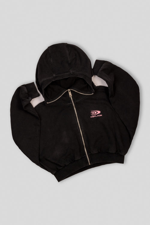 Zyra Cropped Zipper Hoodie - Washed Black