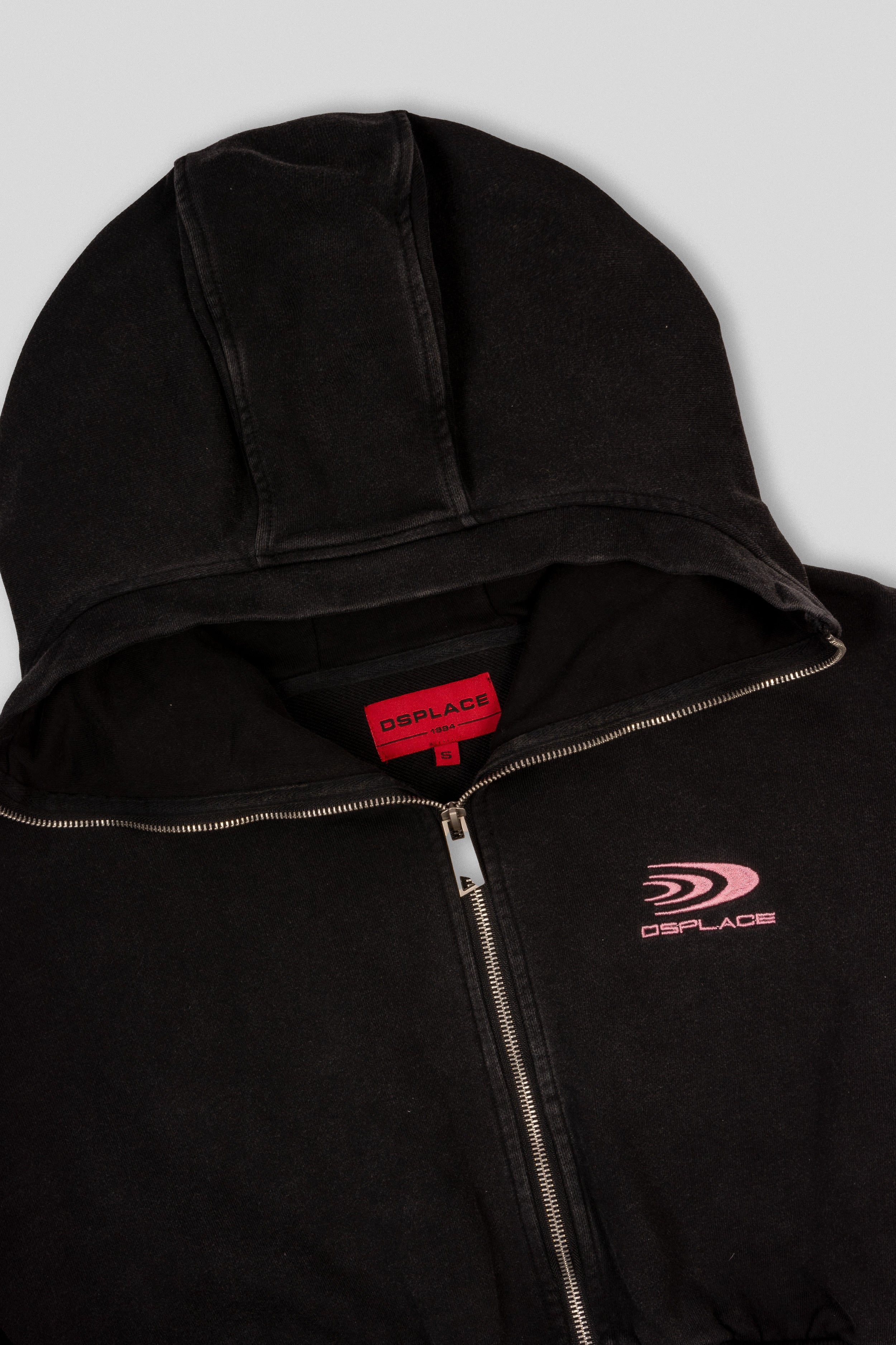 Zyra Cropped Zipper Hoodie - Washed Black