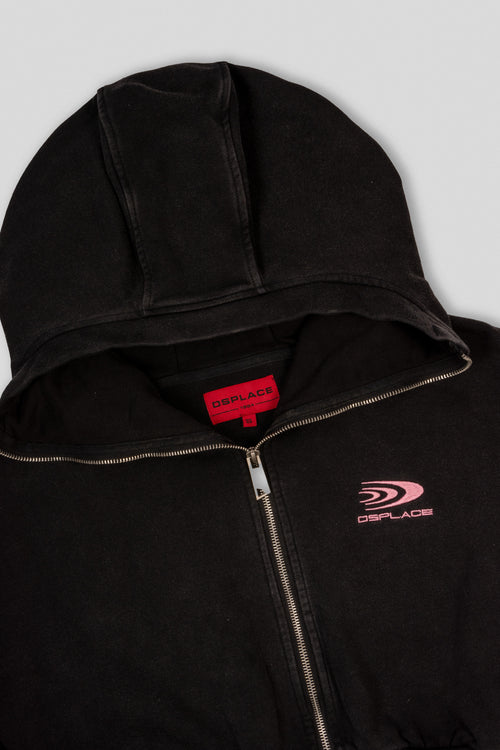 Zyra Cropped Zipper Hoodie - Washed Black