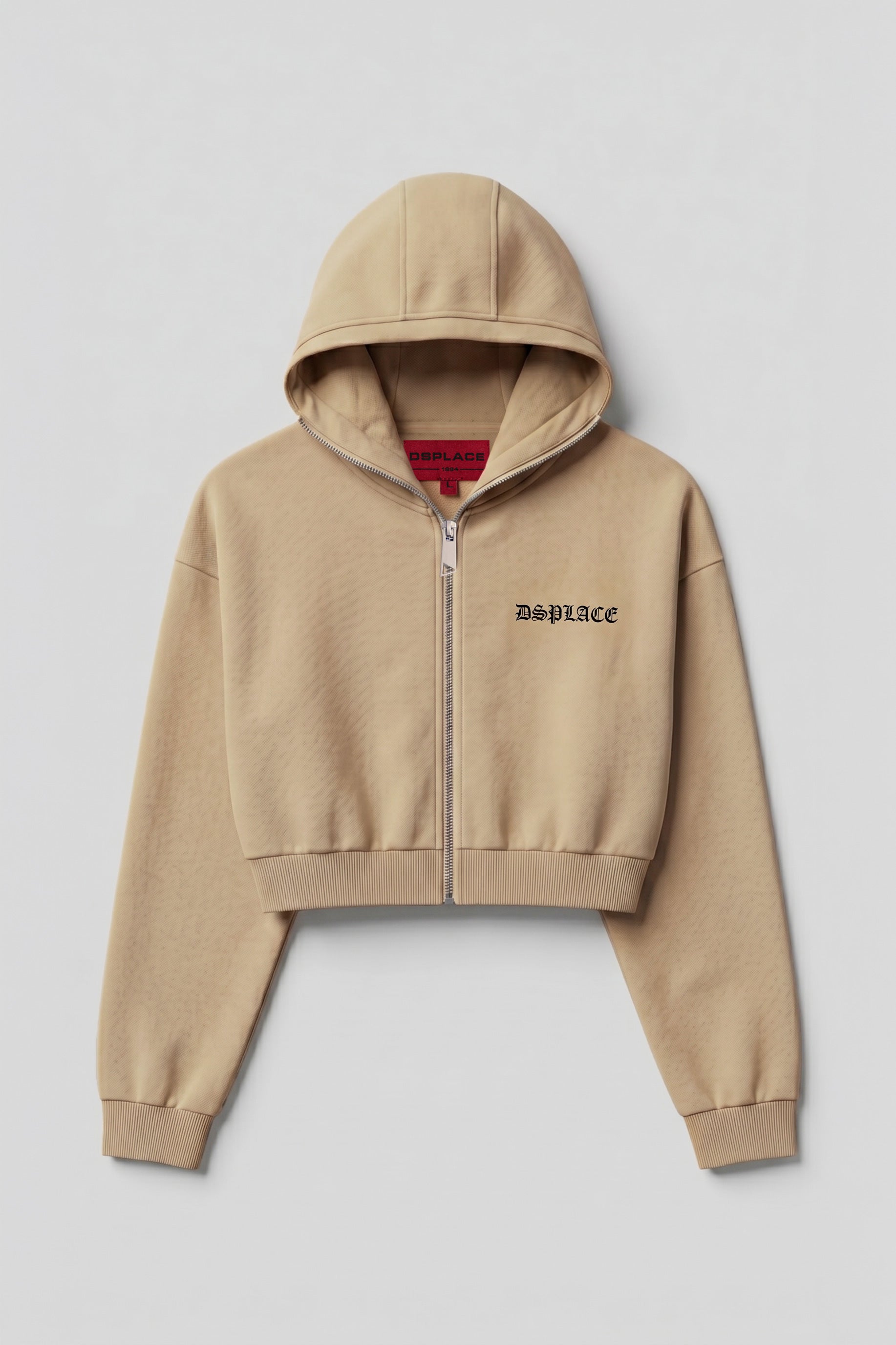 Zyra Cropped Zipper Hoodie - Tan