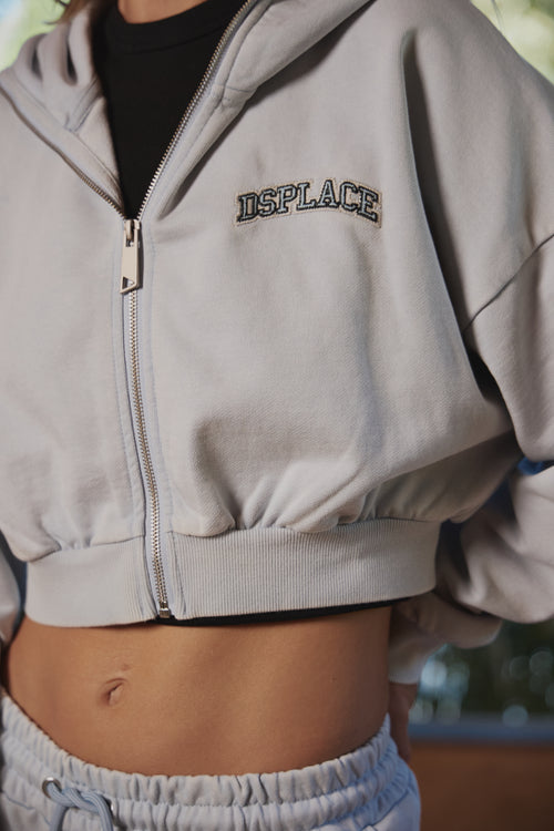 Zyra Cropped Zipper Hoodie - Baby Blue University Logo