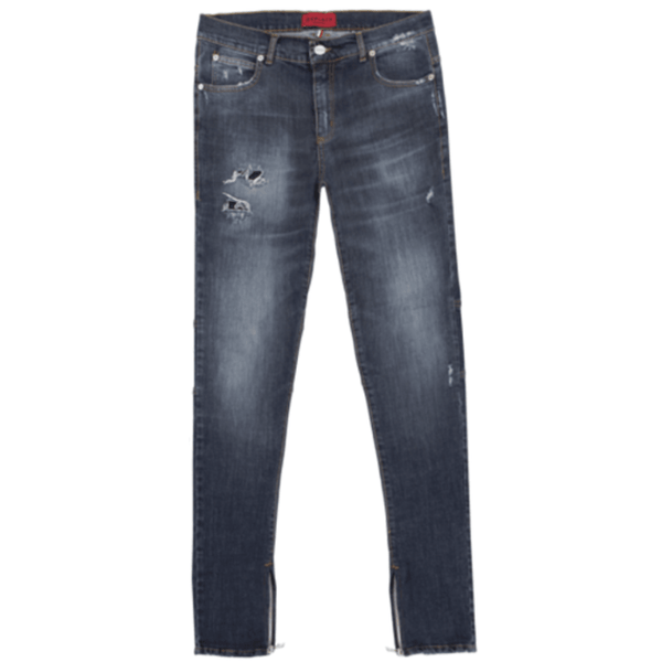 Zippered Denim Raw Indigo Jeans | Black Alcantara® - DSPLACE